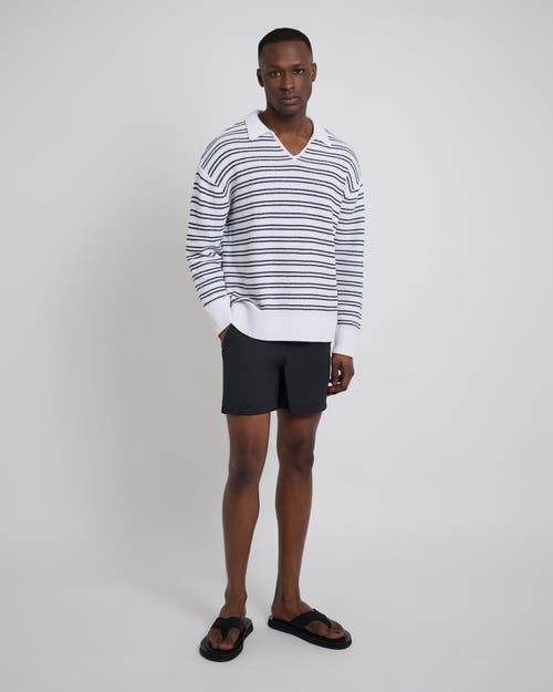 Onia Cotton Linen Textured Long Sleeve Polo In White/deep Navy