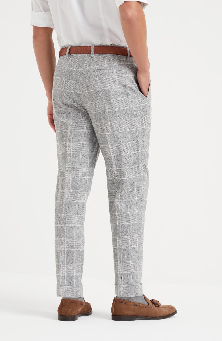 Brunello Cucinelli Flecked silk, wool and cashmere Prince of Wales leisure fit trousers with pleat, Alternate, color, 