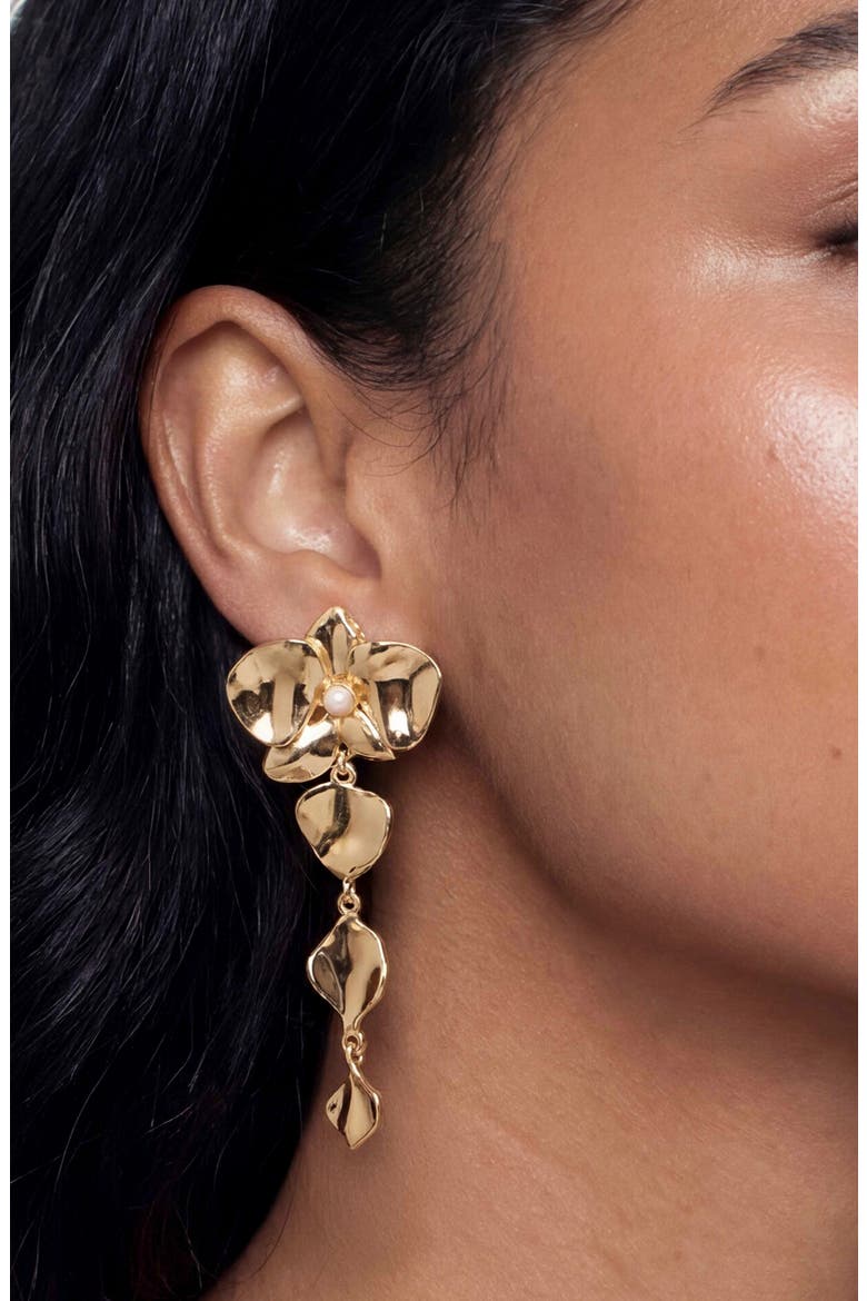 Freshwater Pearl Blossom Drop Earrings, Alternate, color, GOLD/ PEARL