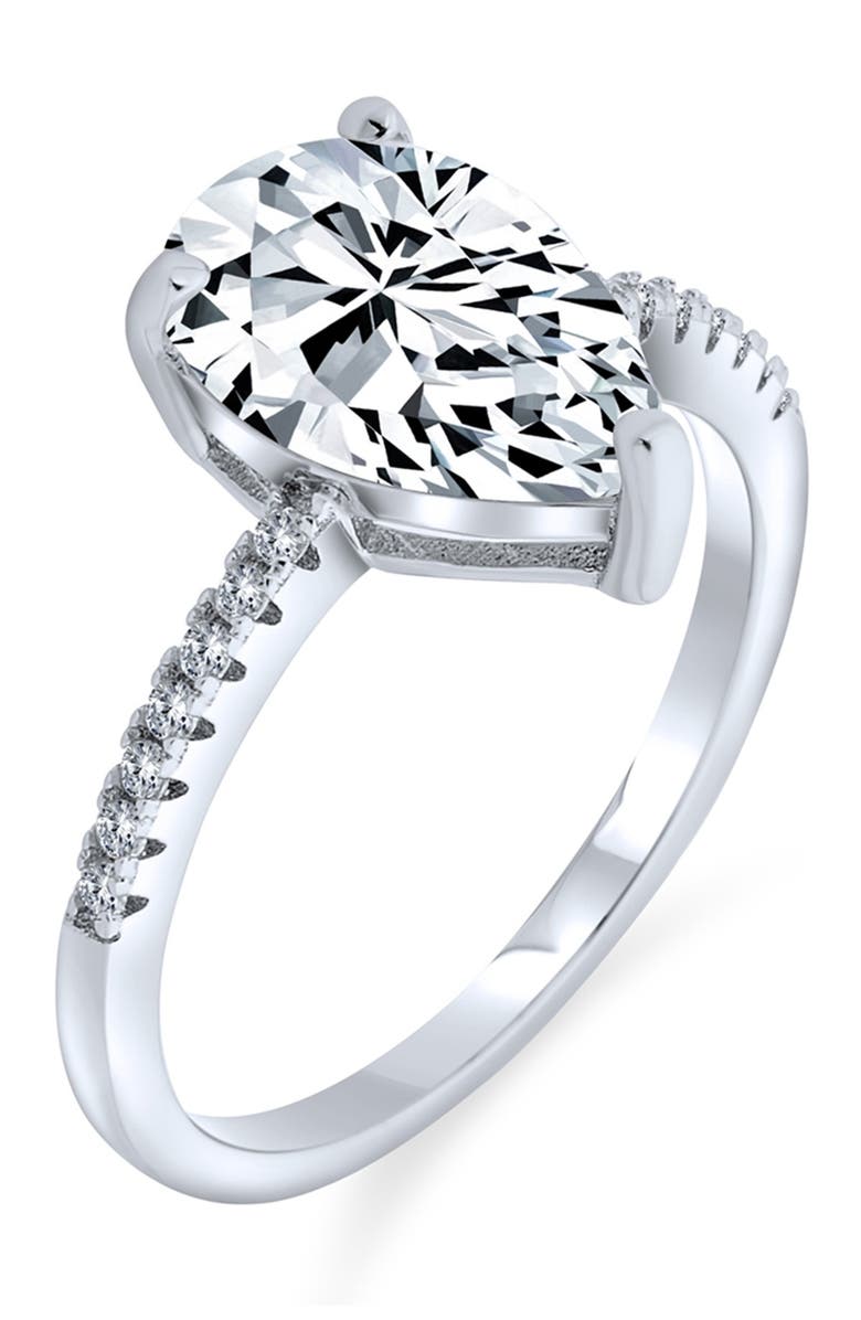 BLING JEWELRY Sterling Silver Pear CZ Solitaire Engagement Ring, Alternate, color, 