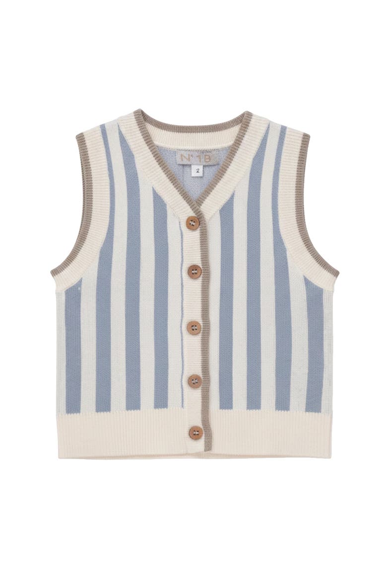 Striped Knit Button Front Rib Trim Vest, Main, color, Dusty Blue/Ivory