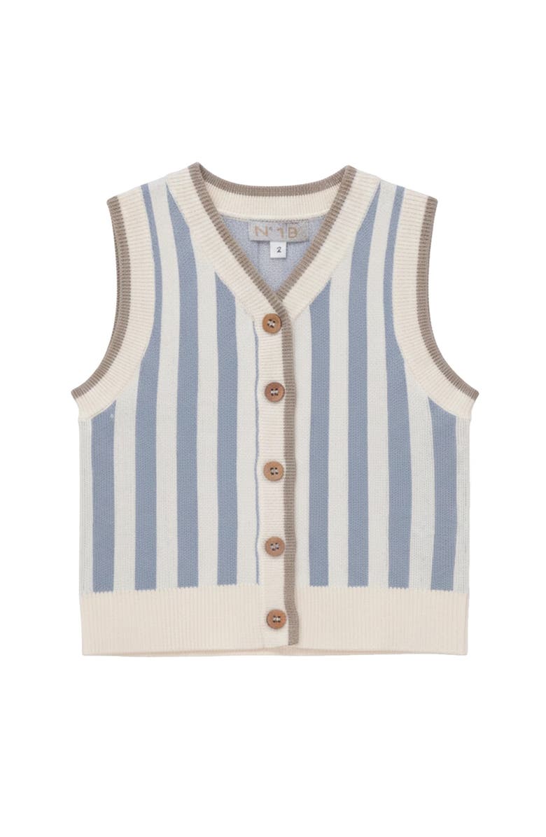No18 Kids Striped Knit Button Front Rib Trim Vest, Main, color, Dusty Blue/Ivory