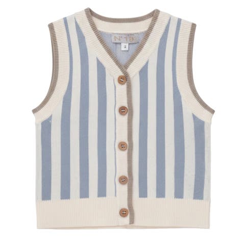 Striped Knit Button Front Rib Trim Vest (Toddler, Little Kid & Big Kid)