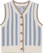 No18 Kids Striped Knit Button Front Rib Trim Vest