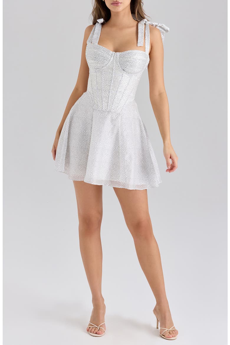 Ariella Corset Tie Strap Minidress, Main, color, MICRO SPOT