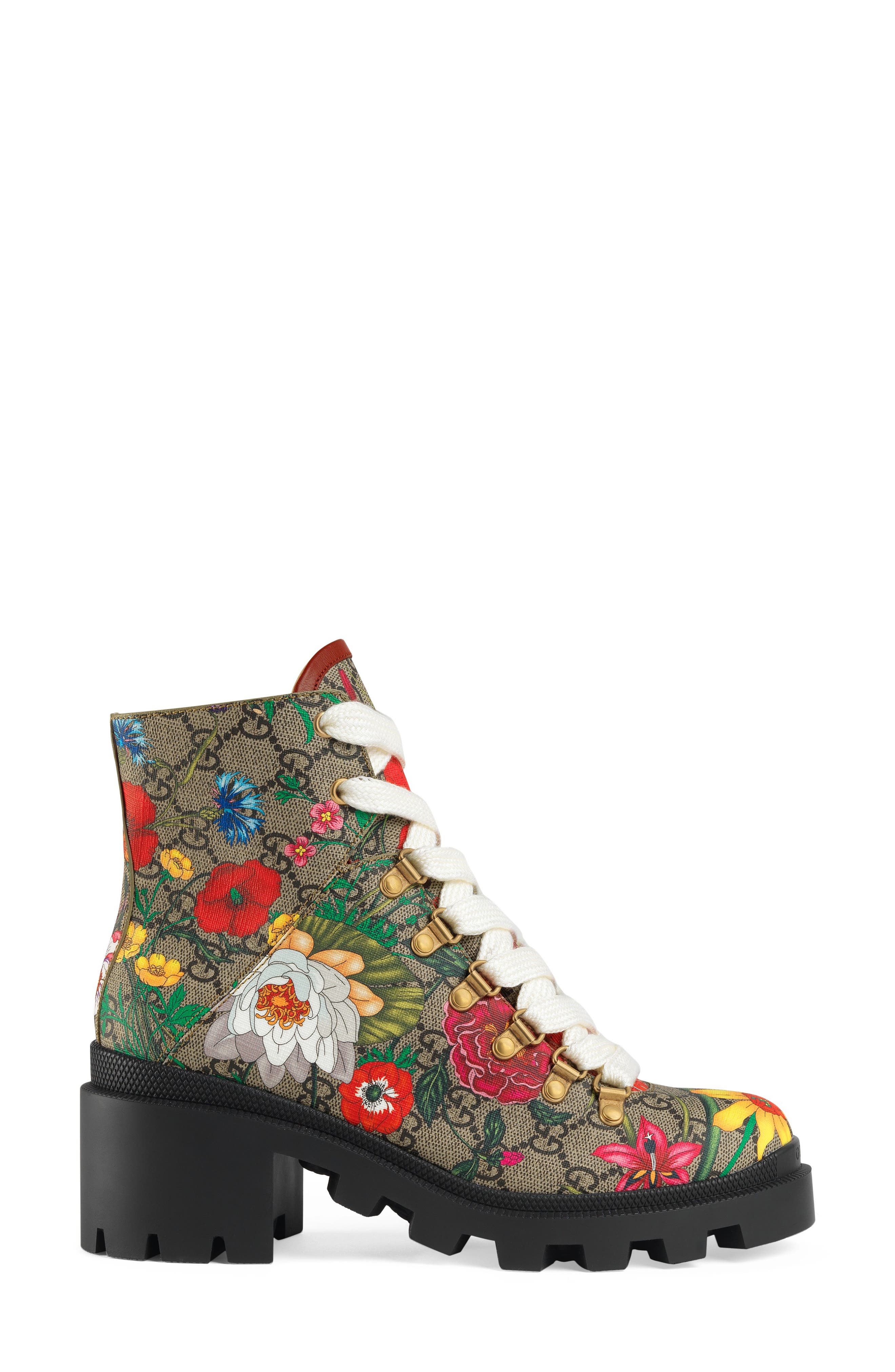 Gucci Trip GG Floral GG Supreme Combat Boot, Alternate, color, 