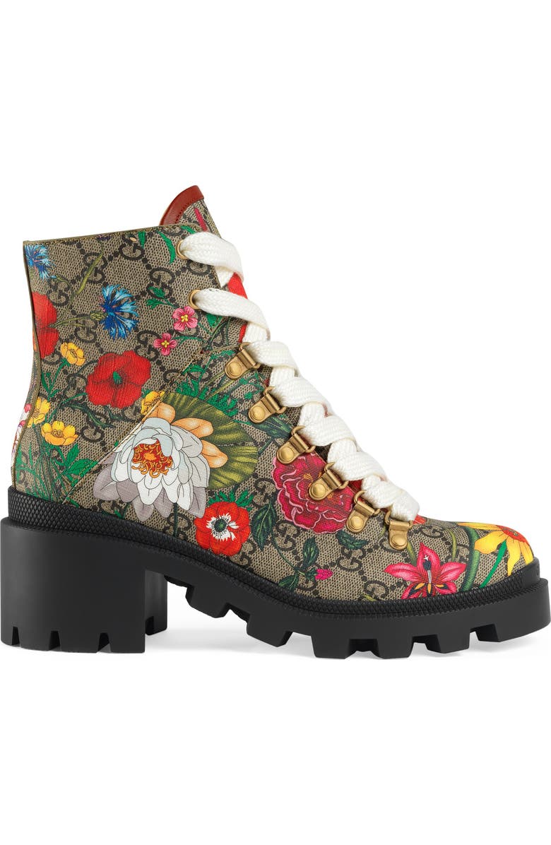 Gucci Trip GG Floral GG Supreme Combat Boot, Alternate, color,