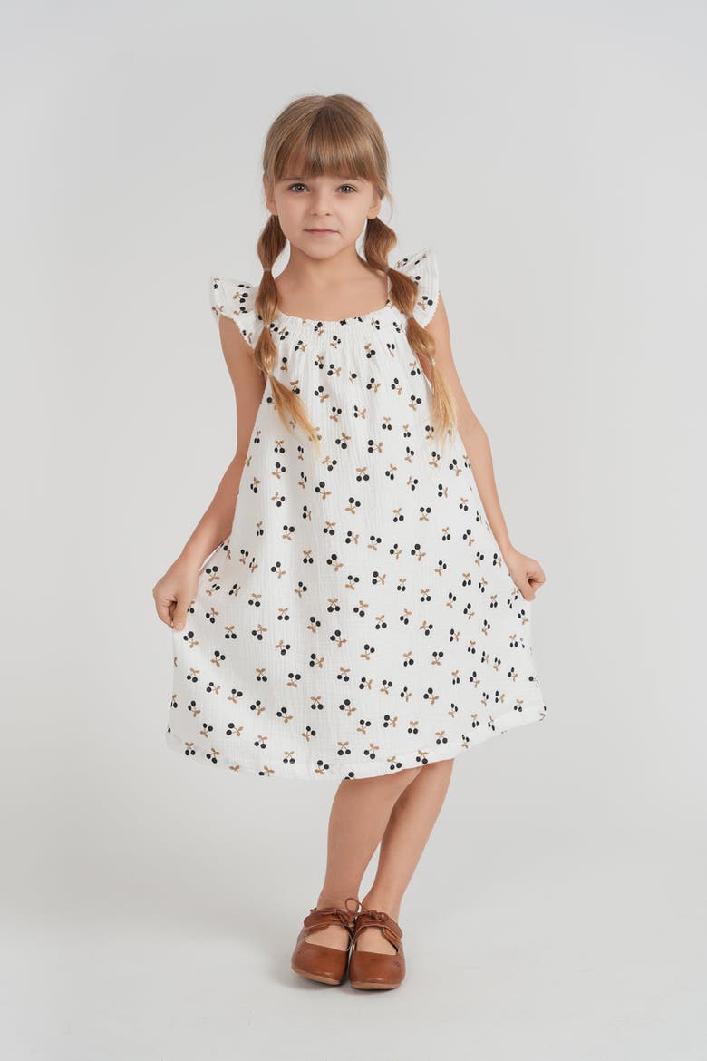Girls Crinkle Cotton Cherry Print Jumper, Main, color, White