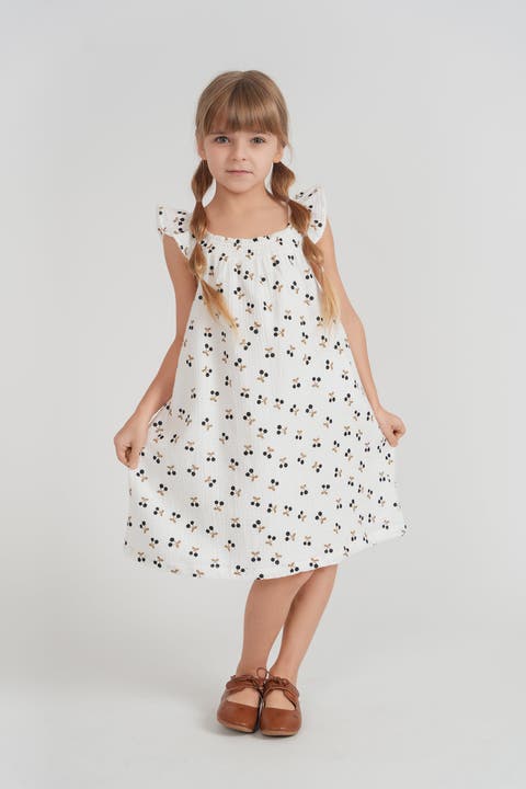 Girls Crinkle Cotton Cherry Print Jumper