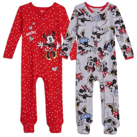 Minnie Mouse Baby Girls' 2-Pack Footed Sleep N' Play Coveralls