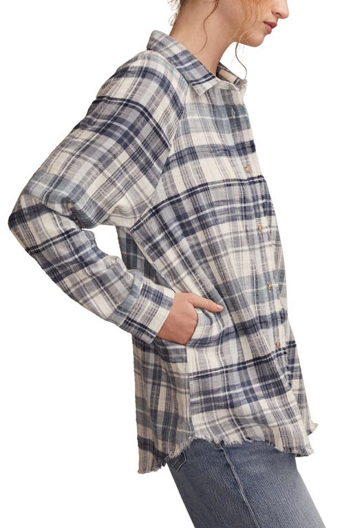 Lucky Brand Frayed Plaid Button-up Tunic Shirt In Multi