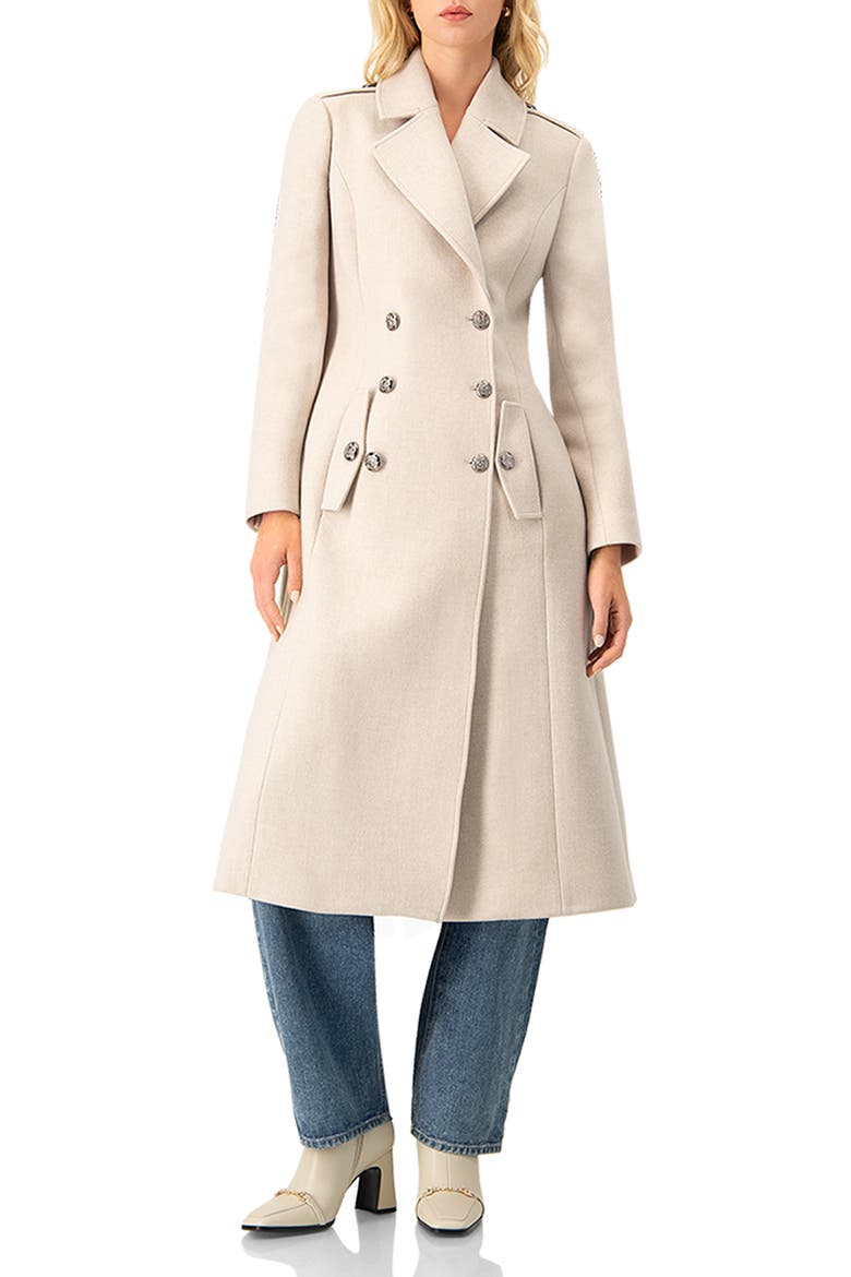 Double-Breasted Wool-Blend Belted Long Coat, Main, color, Grey