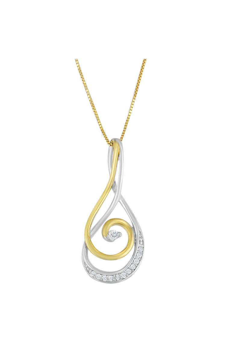 Espira 10K Two-Tone Gold Round Cut Diamond Sparkling Spiral Pendant Necklace, Main, color, Yellow