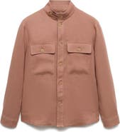 MANGO Linen Button-Up Shirt Jacket