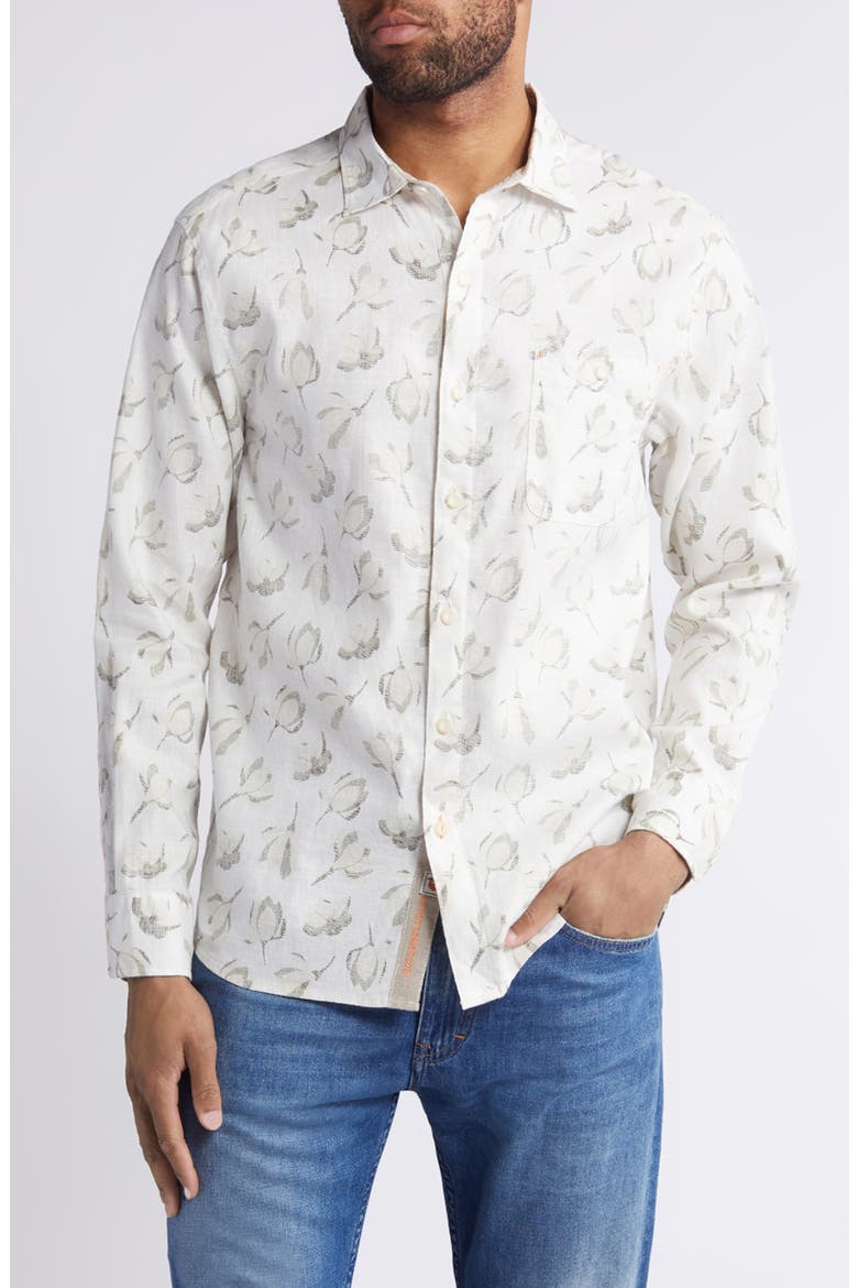 Barbados Breeze Magnolia Bloom Stretch Button-Up Shirt, Main, color, CONTINENTAL