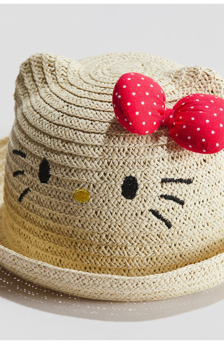 H&M Appliquéd Straw Hat, Alternate, color, Beige/Hello Kitty