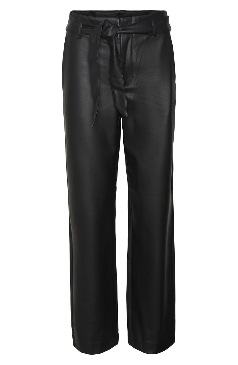 VERO MODA Women's Tie Belt Faux Leather Pants, Alternate, color,