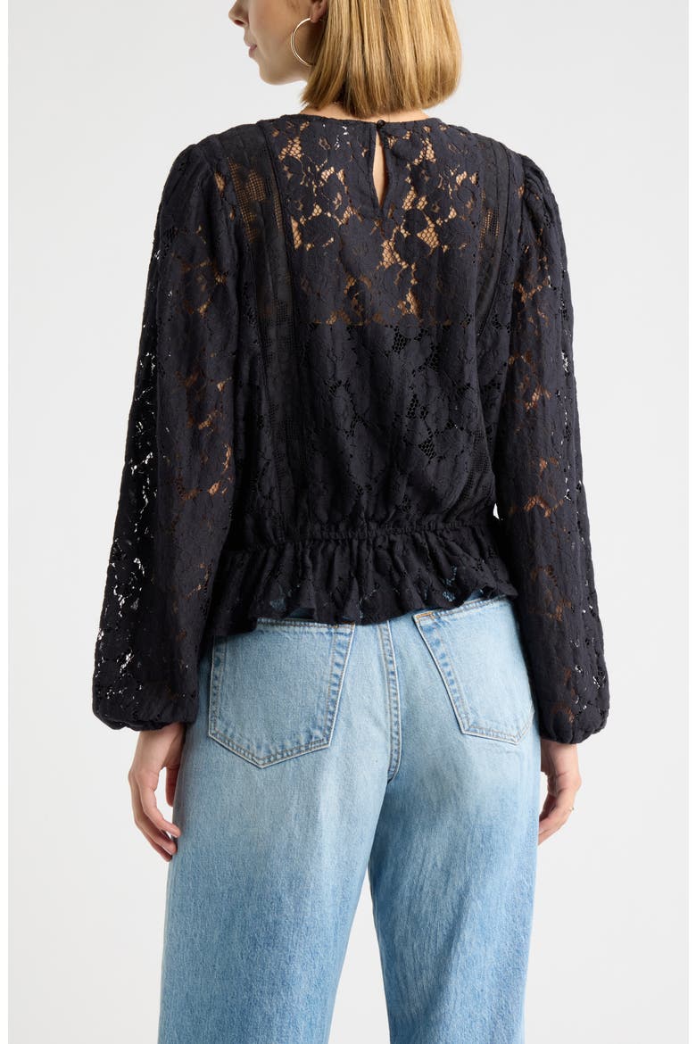 Elastic Hem Lace Top, Alternate, color, BLACK