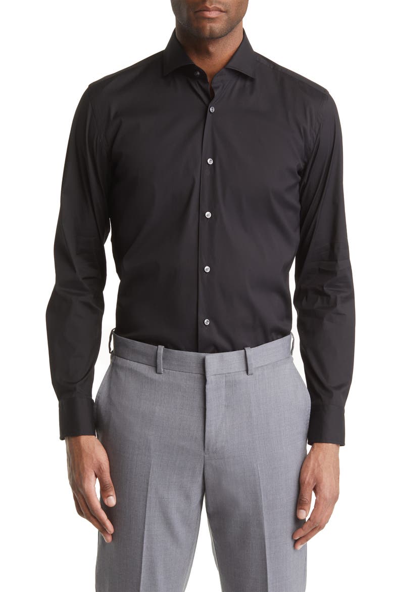 Hank Slim Fit Cotton Blend Dress Shirt, Main, color, BLACK