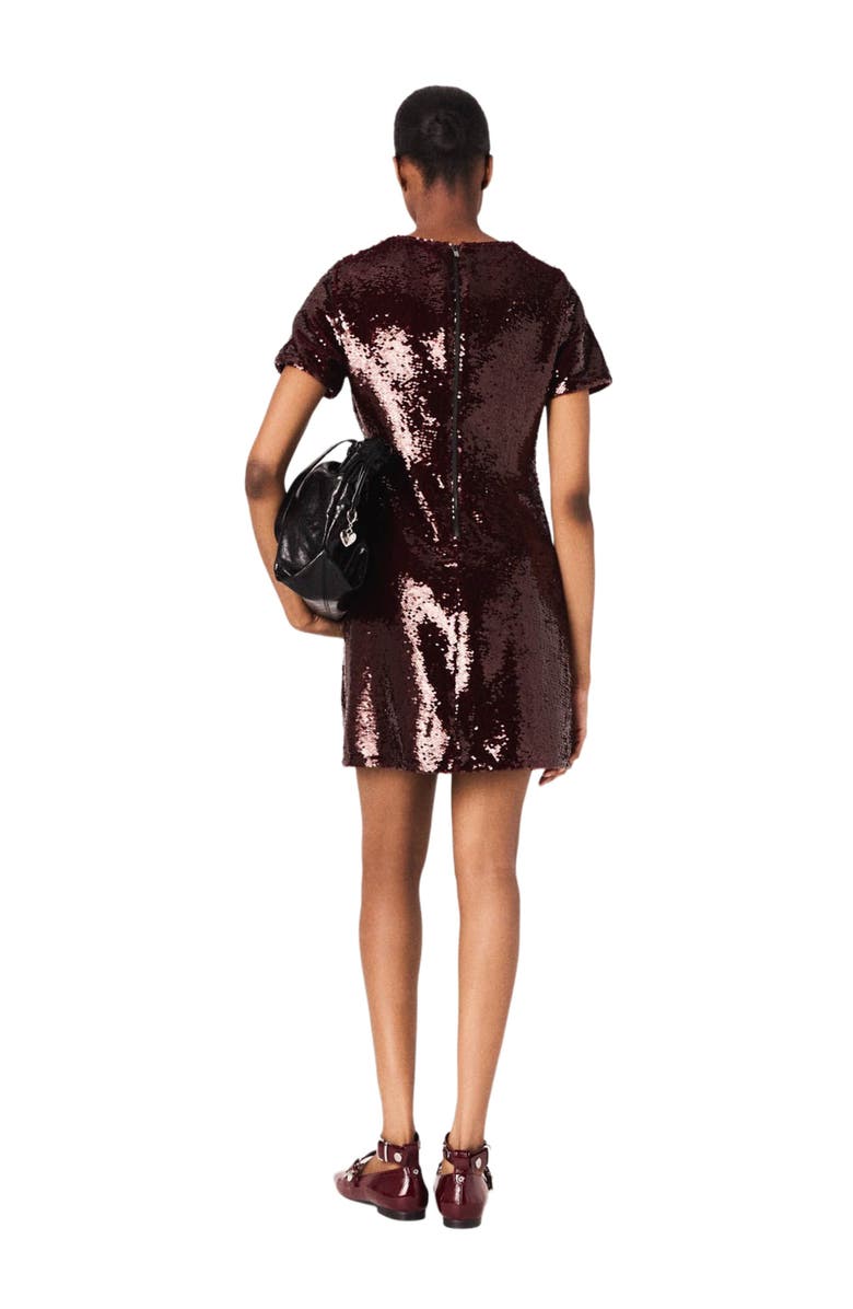 maje Sequin-embroidered mini dress, Alternate, color, Burgundy