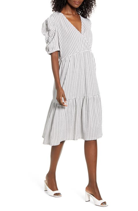 Puff Shoulder Midi Dress