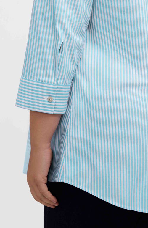 Foxcroft Cici Stripe Cotton Tunic Blouse In Blue