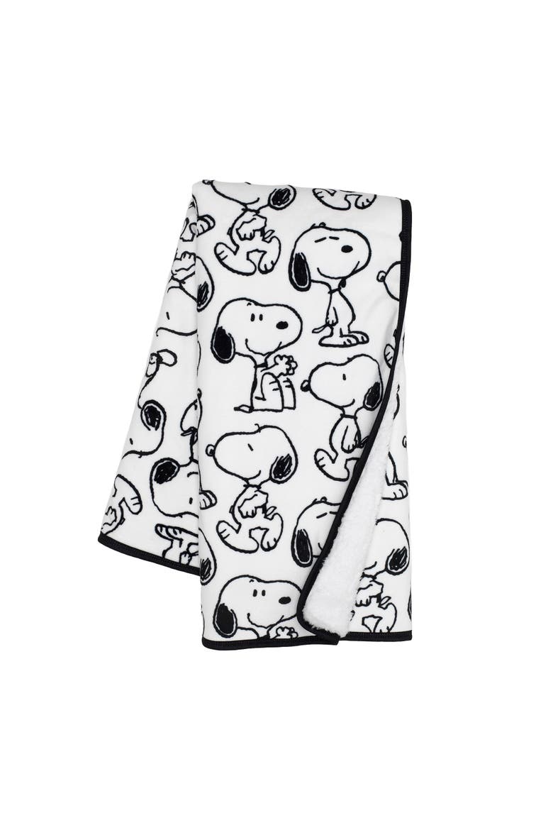 Classic Snoopy Minky and Faux Shearling Baby Blanket, Main, color, White