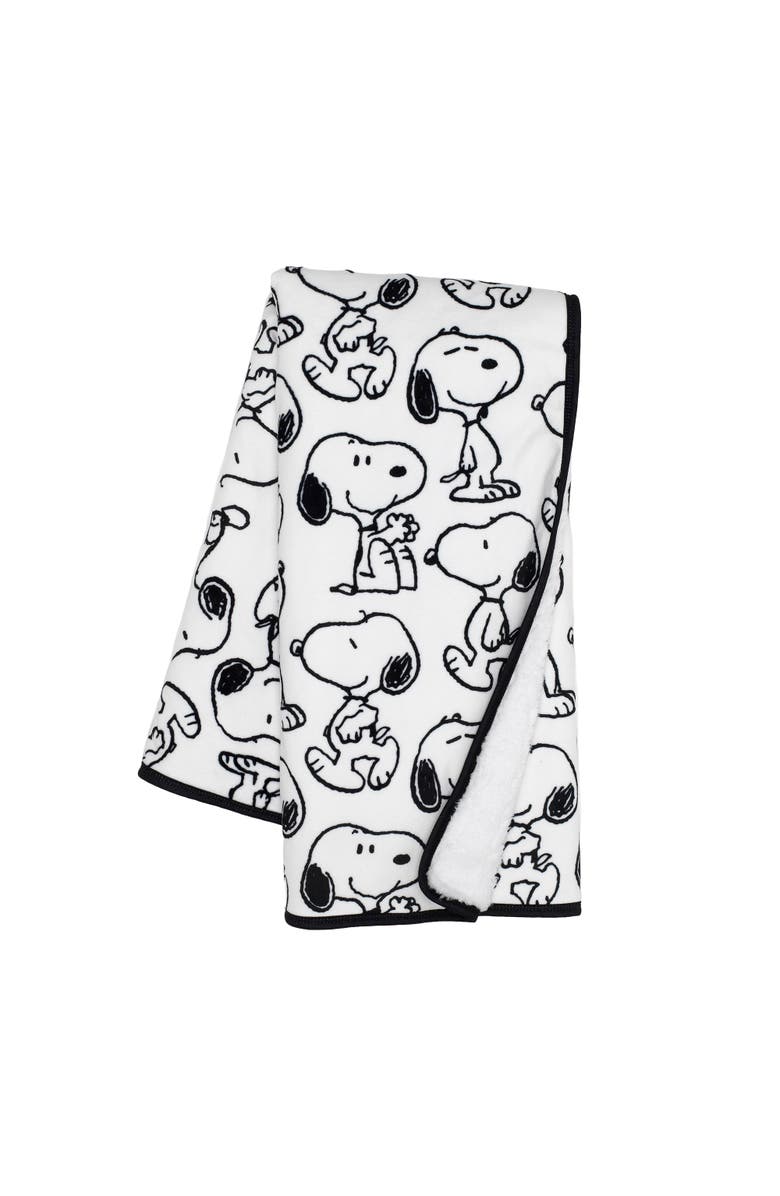 Lambs & Ivy Classic Snoopy Minky and Faux Shearling Baby Blanket, Main, color, White