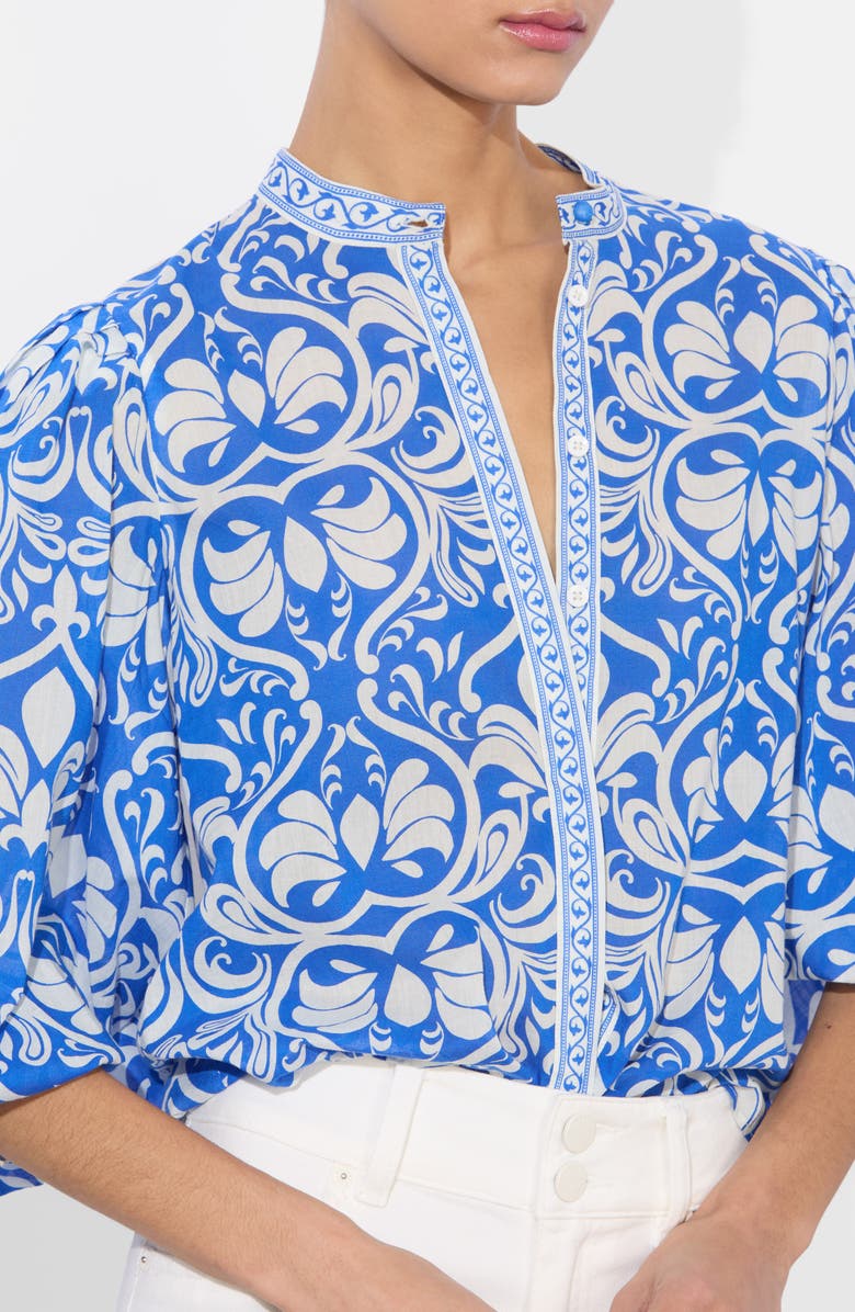Alice + Olivia April Print Shirt, Alternate, color, Soiree Trueblue