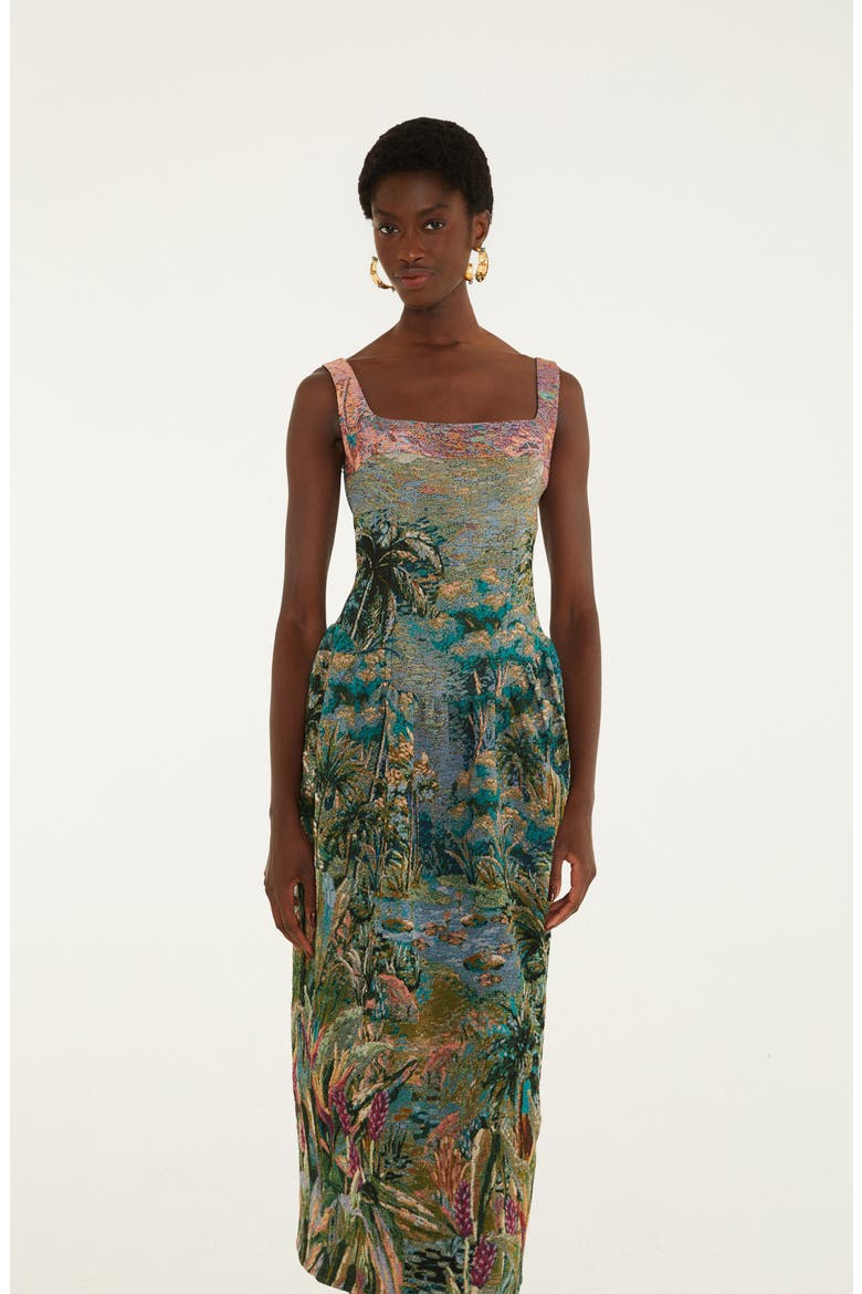 Petricor Sleeveless Jacquard Midi Dress, Alternate, color, GREEN