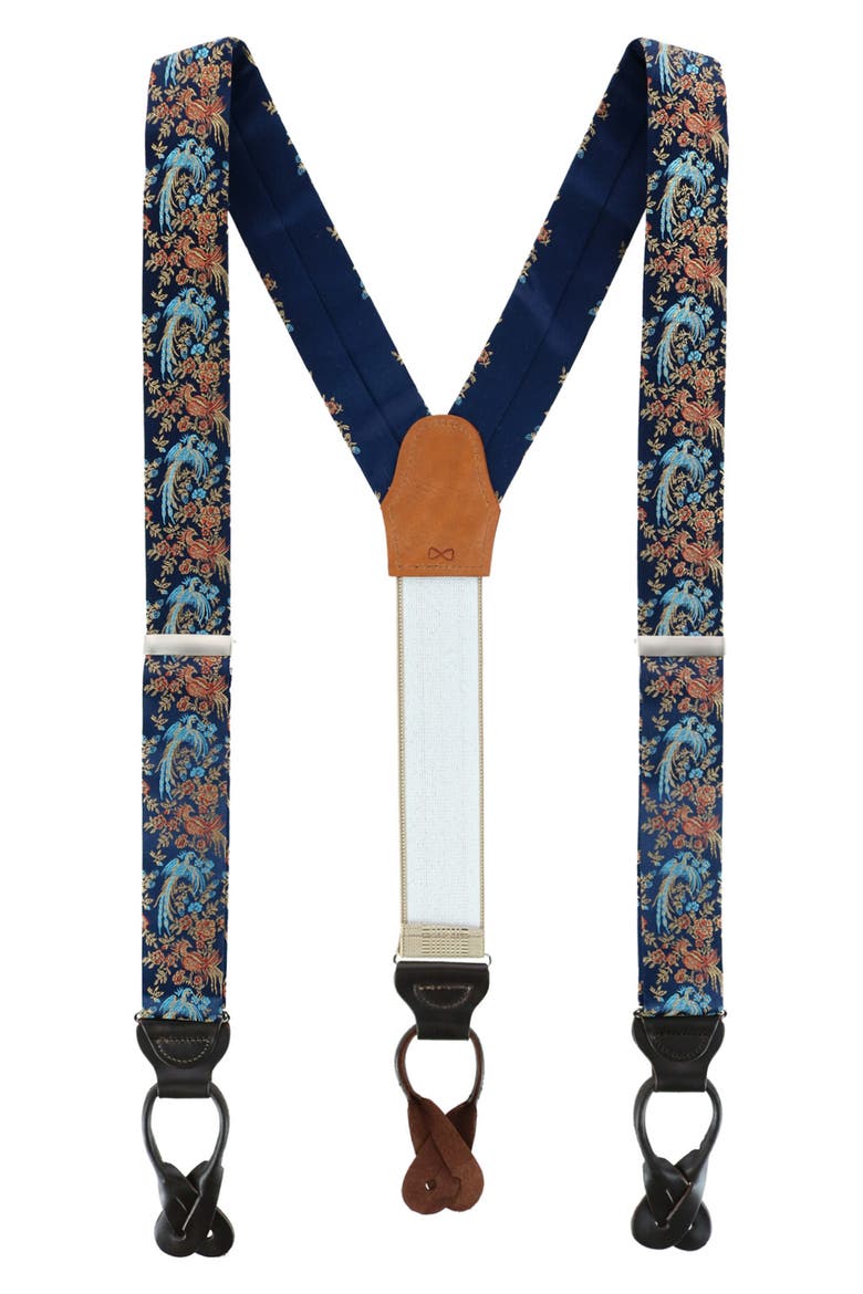 Bird of Prosperity Silk Suspenders, Main, color, NAVY