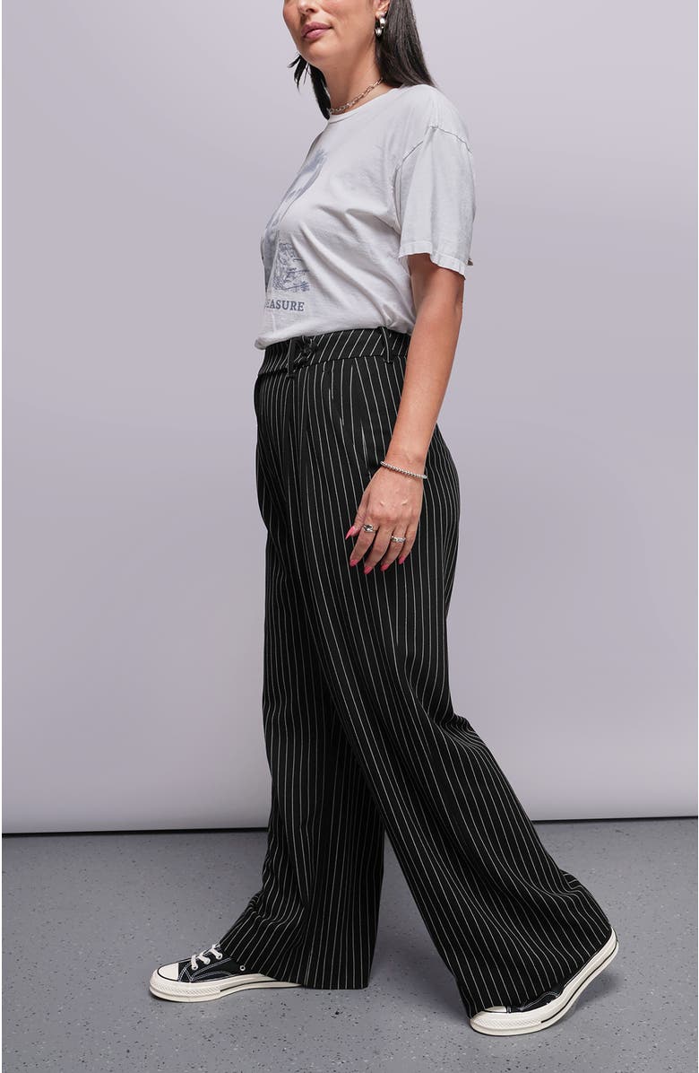 WILDFANG The Empower Pinstripe Wide Leg Trouser, Alternate, color, Black/Stone
