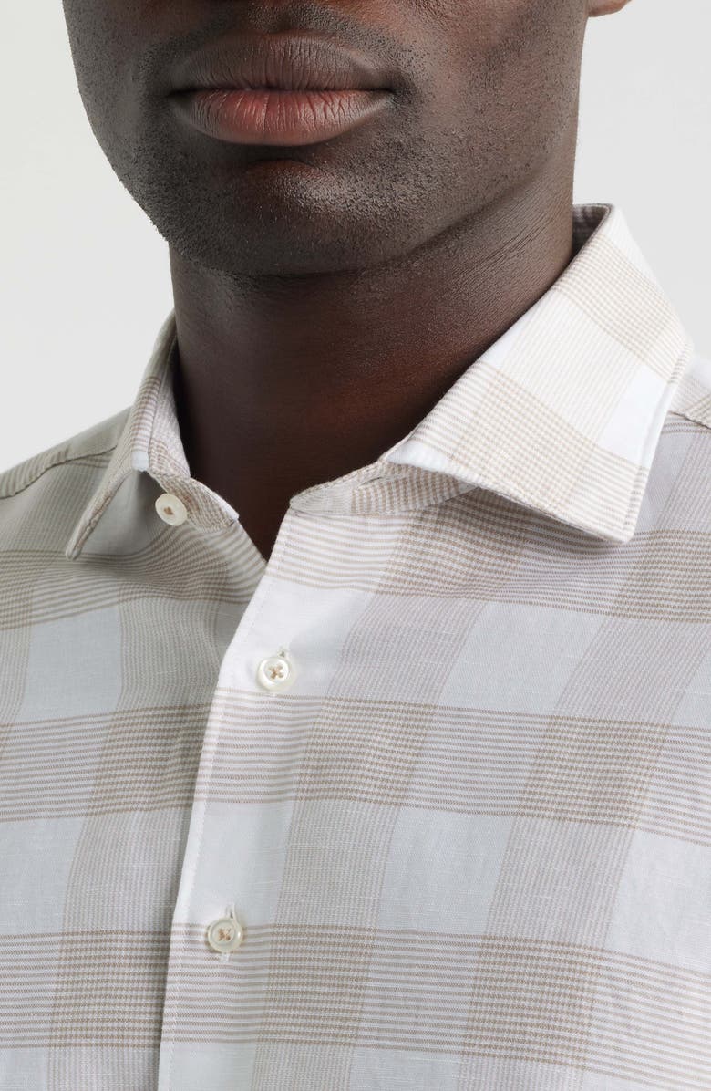 1863 by Eterna Modern Fit Cotton & Linen Easy-Iron Dress Shirt, Alternate, color, Beige