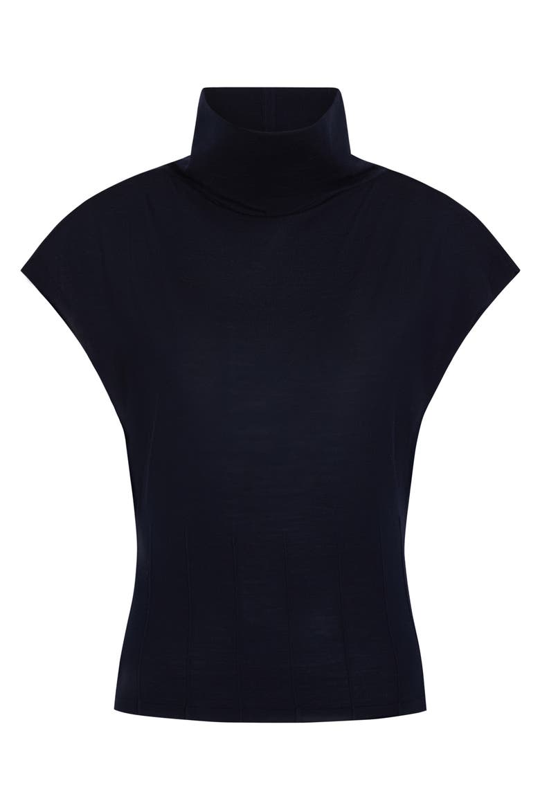 Pintuck Detail Funnel Neck Virgin Wool Top, Alternate, color, BLUE NIGHTS