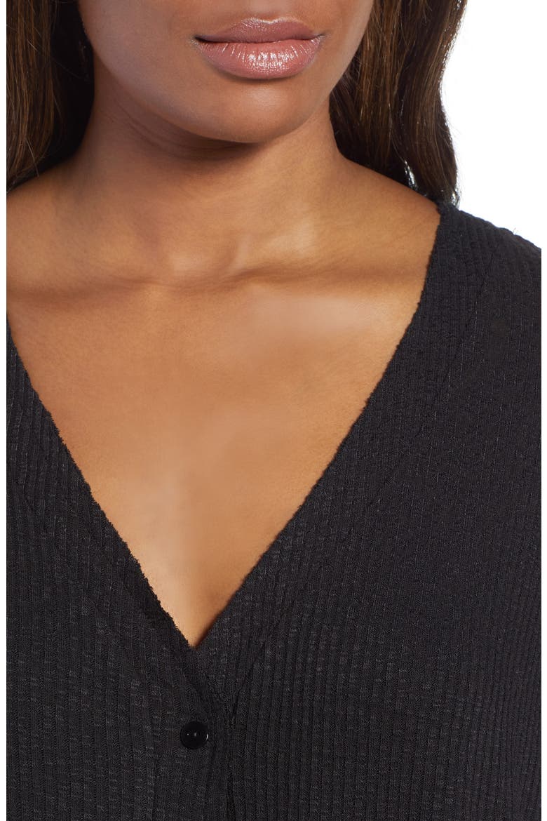 Button Front Ribbed Knit Top, Alternate, color, BLACK