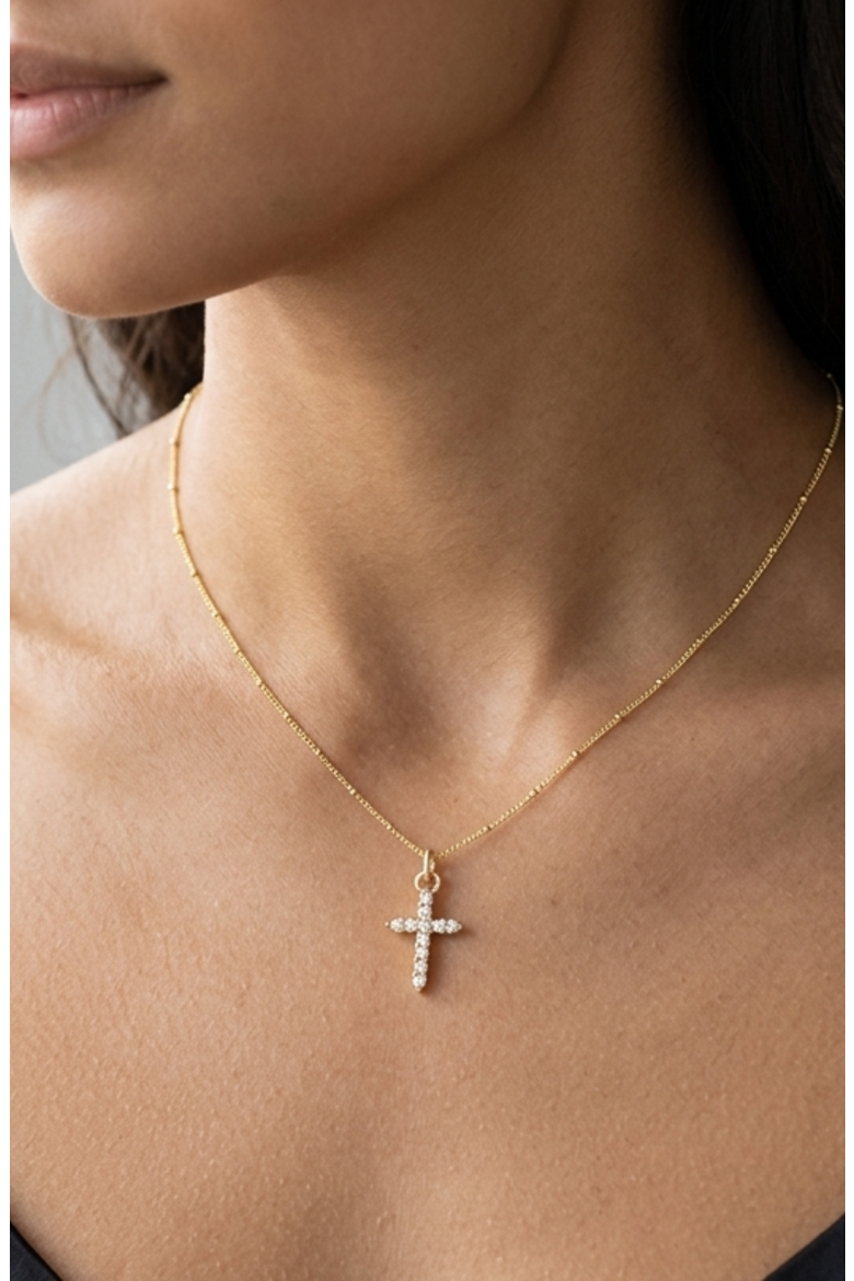Cubic Zirconia Cross Pendant Necklace, Alternate, color, Metallic Gold