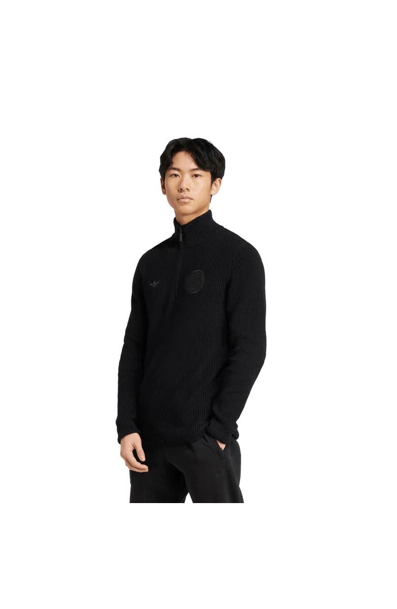 adidas Originals Men's adidas Originals  Black Germany National Team 125th Anniversary Culturewear Half-Zip Rib-Knit Top, Alternate, color, Black