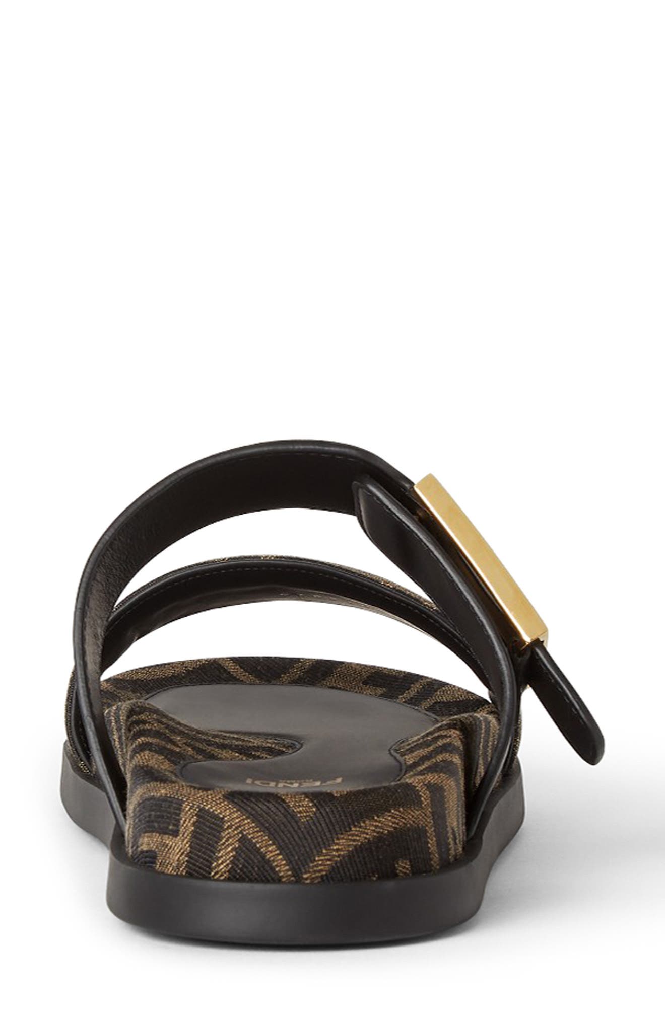Fendi Feel FF Double Band Slide Sandal, Alternate, color, Tabacco Nero/ Nero