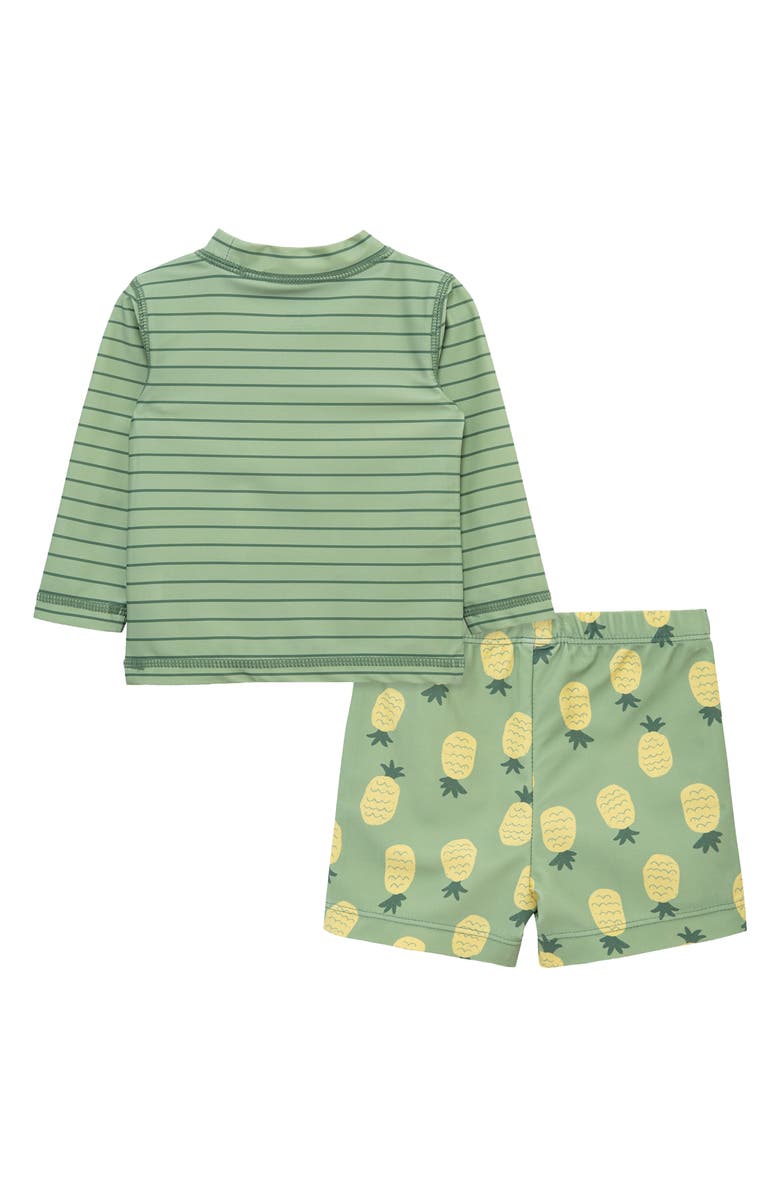 Little Me Kids' Pineapple Long Sleeve UPF 50+ Two-Piece Rashguard Swimsuit, Alternate, color, Green