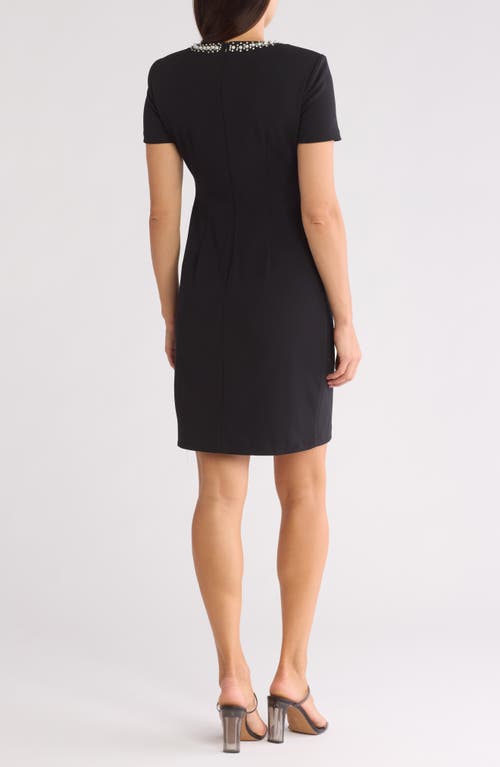Eliza J Embellished Neck Shift Dress In Black