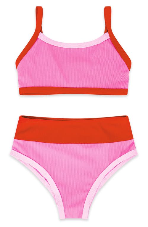 Feather 4 Arrow Kids' Retro Ringer Upf 50+ Two-piece Swimsuit In Pink