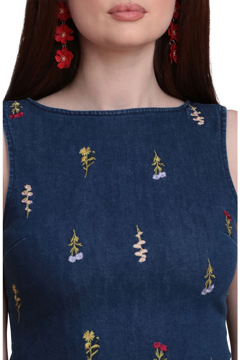 Embroidered Bubble Hem Denim Minidress, Alternate, color, MONARCH BOTANICAL