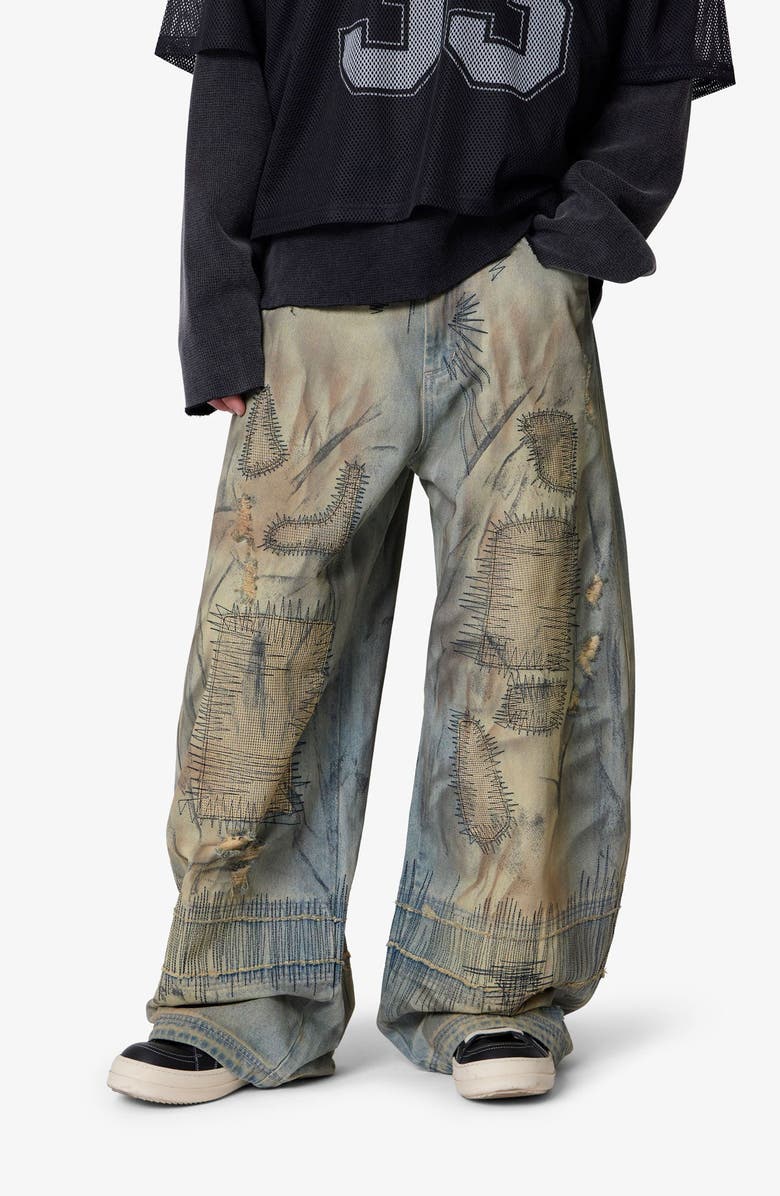 mnml Stitched Barrel Jeans, Alternate, color, Vintage Blue