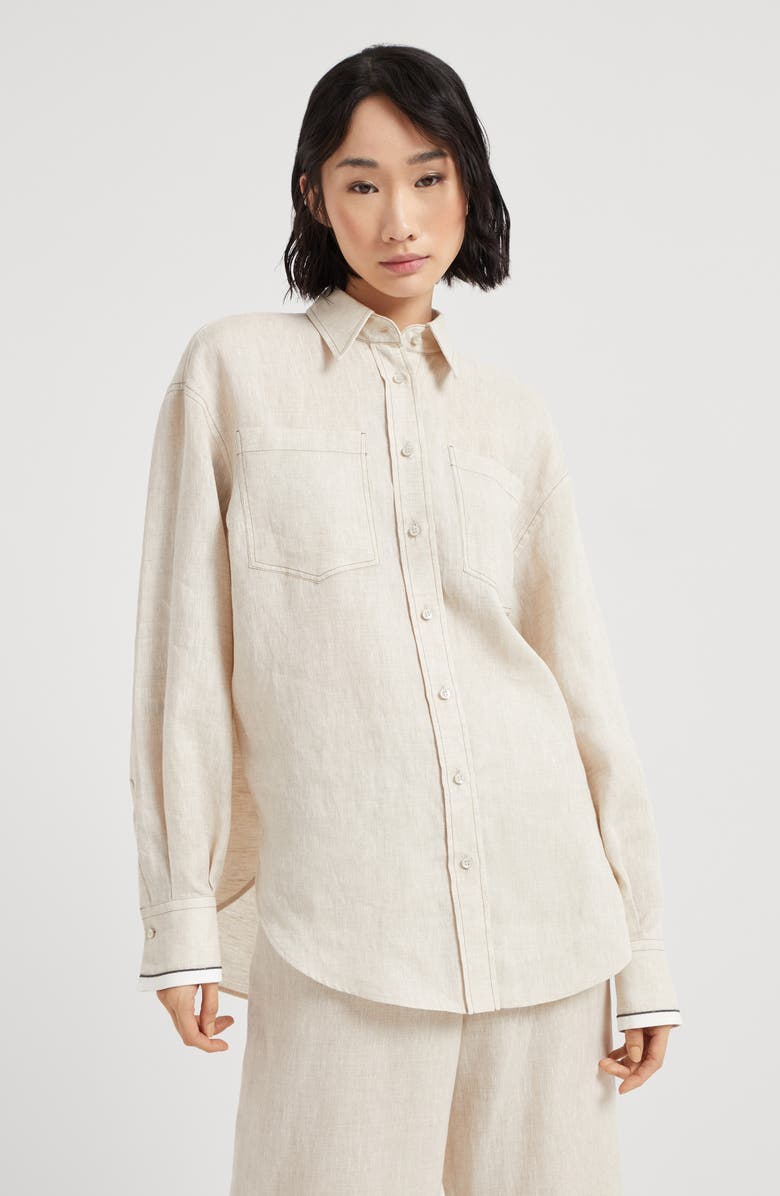 Brunello Cucinelli Linen shirt with monili, Alternate, color, 