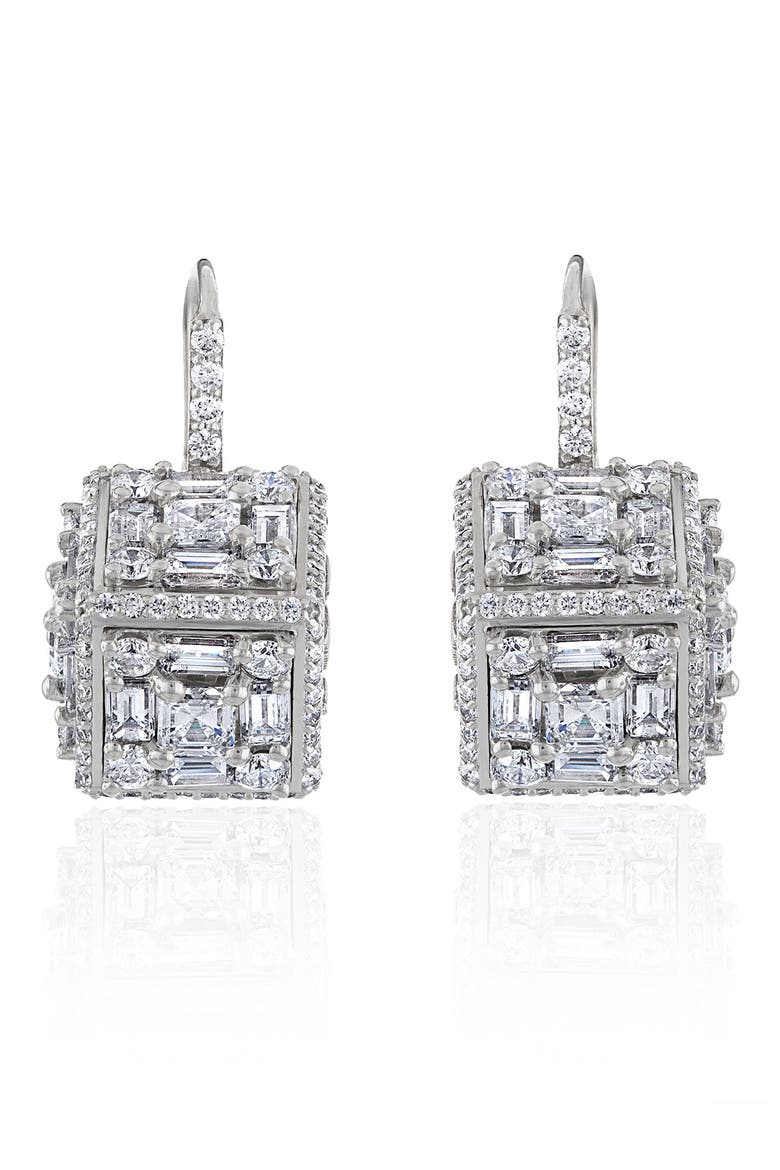 Clarity 3D Mega Halo Diamond Drop Earrings, Main, color, 18K WHITE GOLD