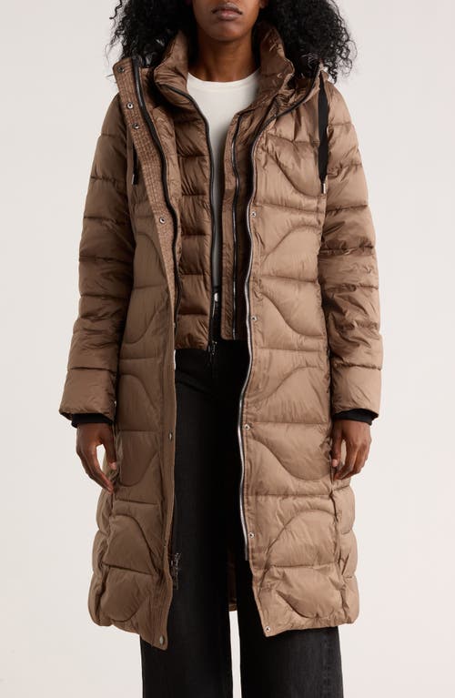 Vince Camuto Belted Maxi Puffer Jacket In Brown