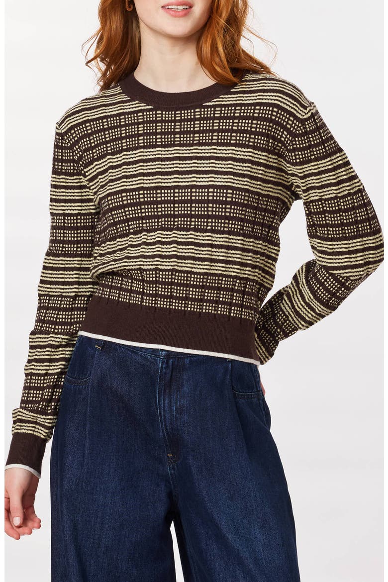 Crewneck Crop Pullover, Main, color, SEAL BROWN/ REED YELLOW