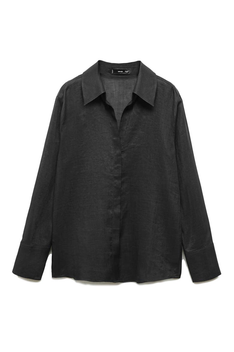 Ramie Button-Up Shirt, Alternate, color, BLACK