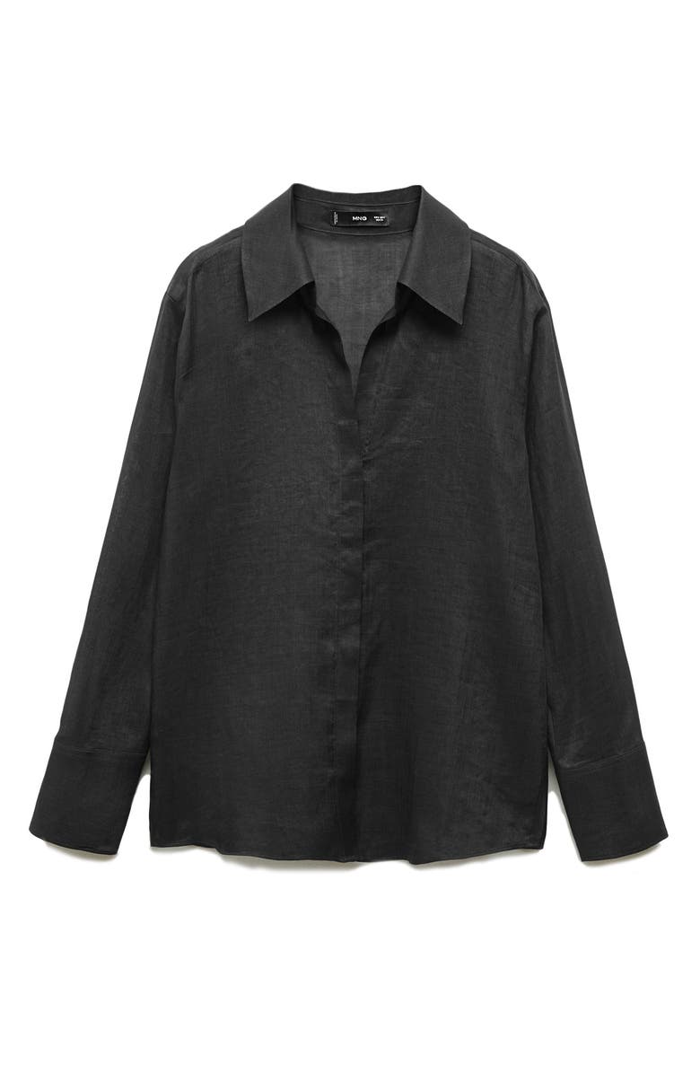 MANGO Ramie Button-Up Shirt, Alternate, color,