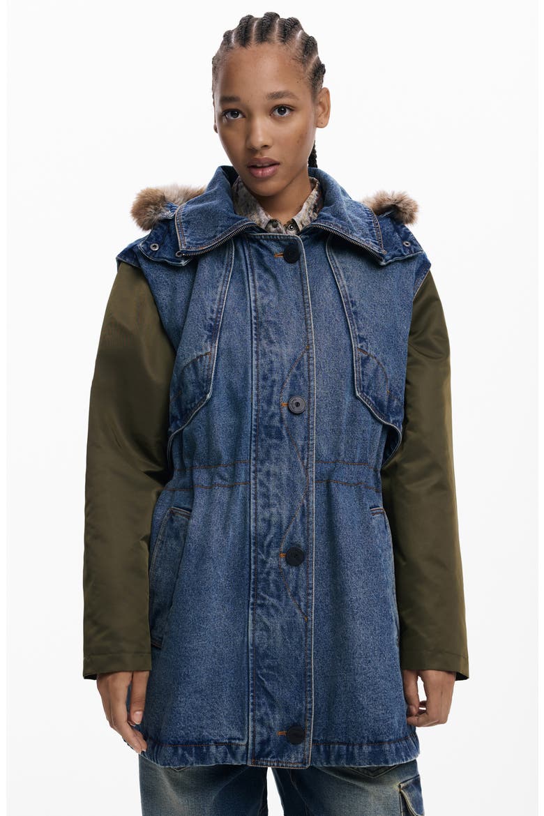 Denim Parka with Removable Hood & Sleeves, Alternate, color, MEDIUM BLUE